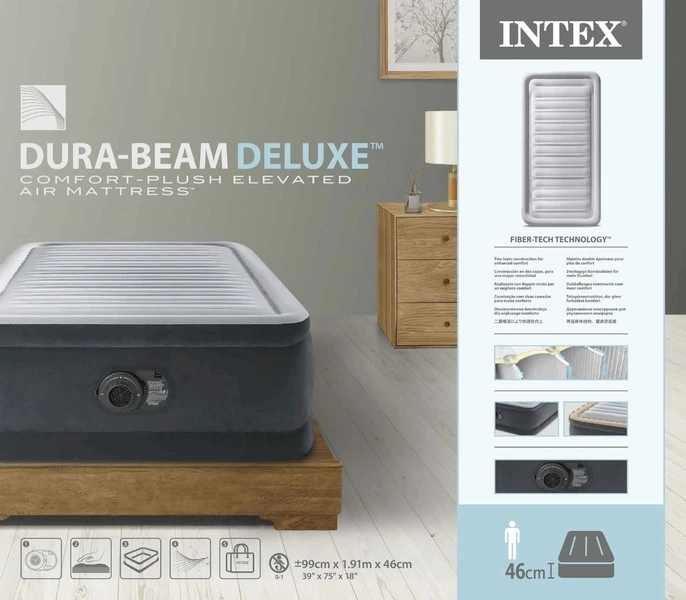 Intex Comfort Plush Hoog Luchtbed - Eenpersoons - Ingebouwde Elektrische Pomp 12 Intex Comfort Plush Hoog Luchtbed - Eenpersoons - Ingebouwde Elektrische Pomp - Afbeelding 12