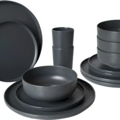 Bo-Camp Patom Melamine Serviesset - 16-delig - Antraciet