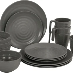 Bo-Camp Stone Melamine Serviesset - 16-delig - Grijs
